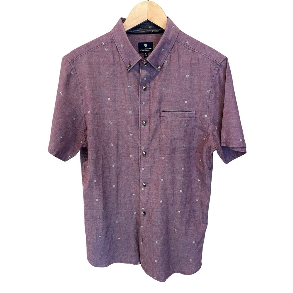 Roark Revival Shirt Mens M Purple Dobby Short Sleeve Button Down 100% Cotton